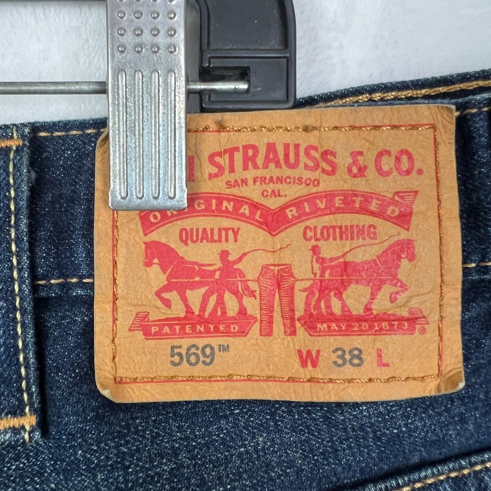 Levis 569 Denim Shorts‎ Mens 38 Jorts Blue Wash Loose Relaxed Baggy Y2K Straight - Picture 5 of 8